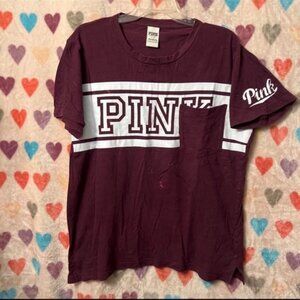 Victoria’s Secret PINK Campus Pocket Tee Maroon Large Logo VS